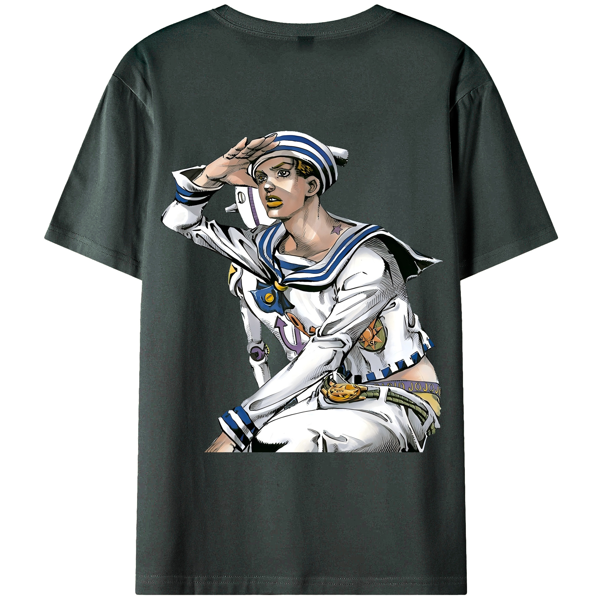 （画像用） ジョジョの奇妙な冒険 東方定助 JoJo's Bizarre Adventure Higashikata Josuke 綿100％ メンズ半袖Tシャツ（バックプリント） 通気性